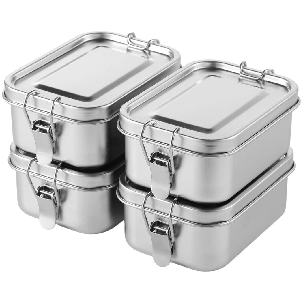 4Pcs 550ML Bento Boxes, Stainless Steel Lunch Boxes, Portable Metal Food Storage Containers, Reusable Dishwasher Safe Snack Boxes, Lockable Clips to Leak Proof