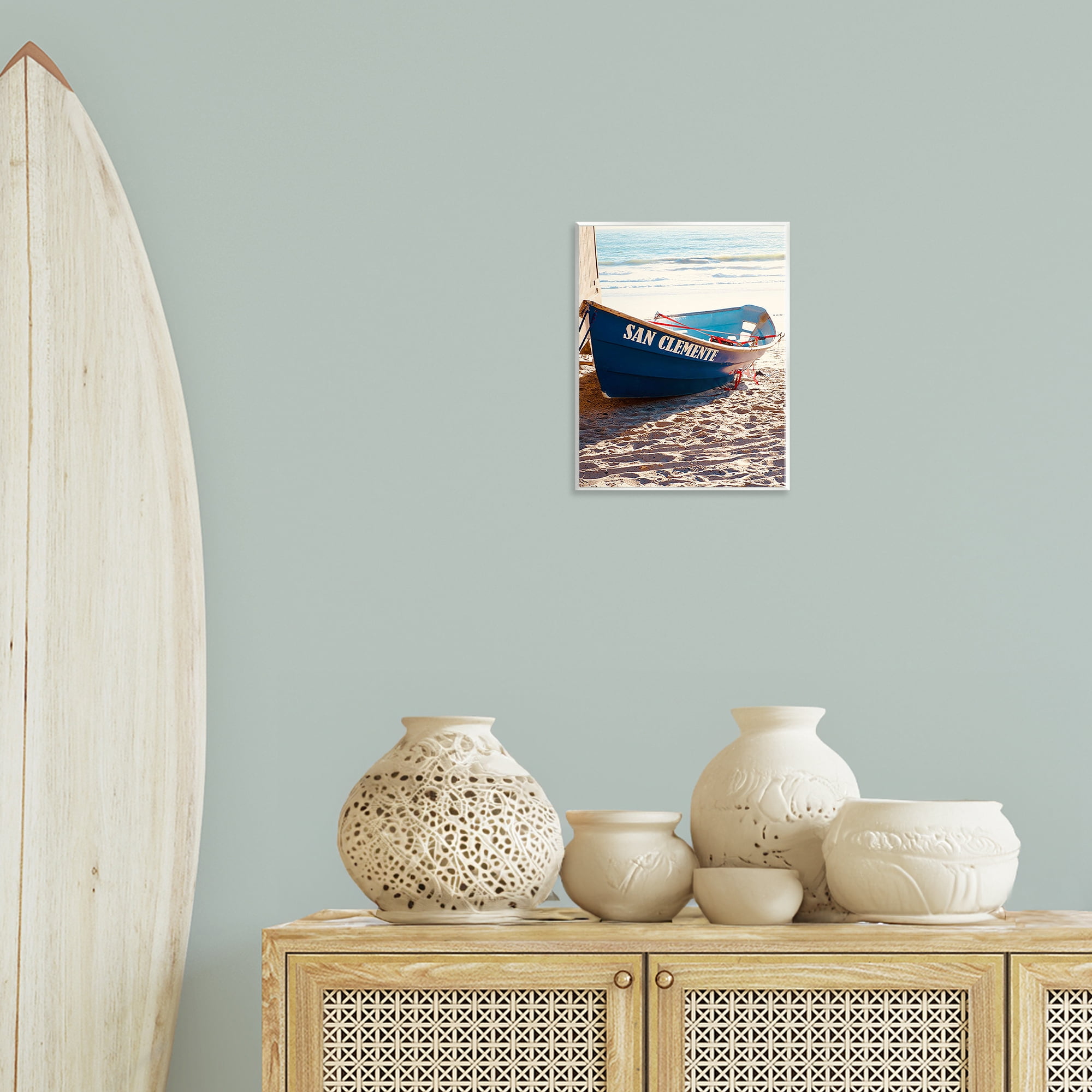 Stupell Industries Blue Boat on Sand Transportation Photography Unframed Art Print Wall Art, 11 x 14