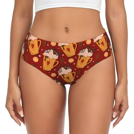Sikiie Heart Christmas Hot Cocoa Women s High Waisted Cotton Underwear Soft Breathable Panties Stretch Briefs Seamless Ladies Panties-Medium