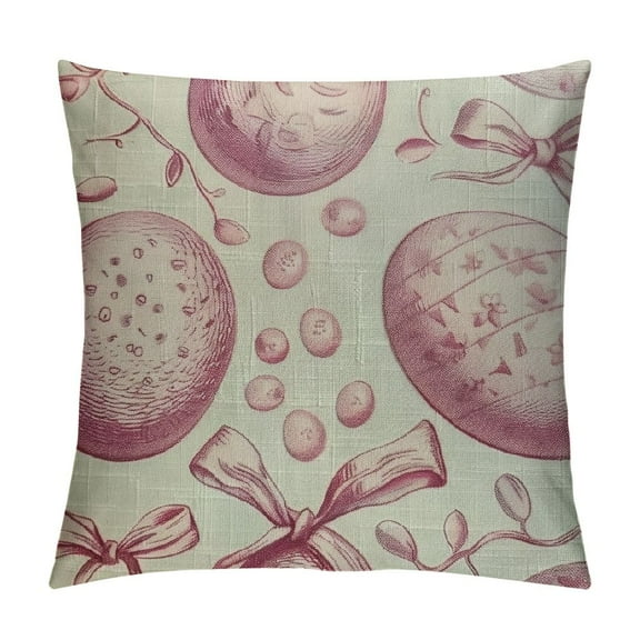 PHYHOO Spring Easter Pillow Covers Pink Eggs Easter Themed Print Decorative Outdoor Throw Pillows Holiday Easter Decorations Cushion Covers Rustic Decor for Couch Sofa Bed