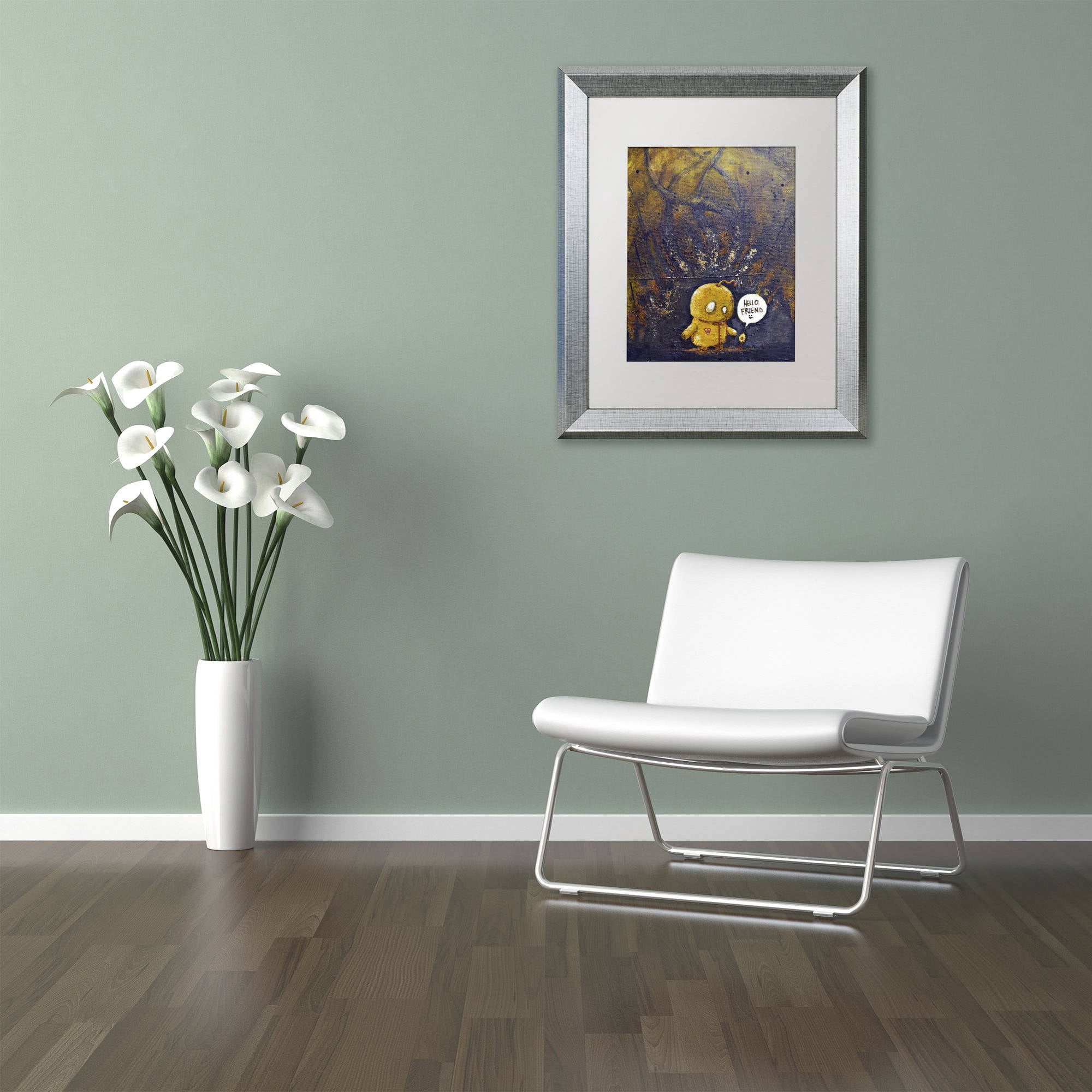 Trademark Fine Art 'Hello Friend' Canvas Art by Craig Snodgrass, White Matte, Silver Frame
