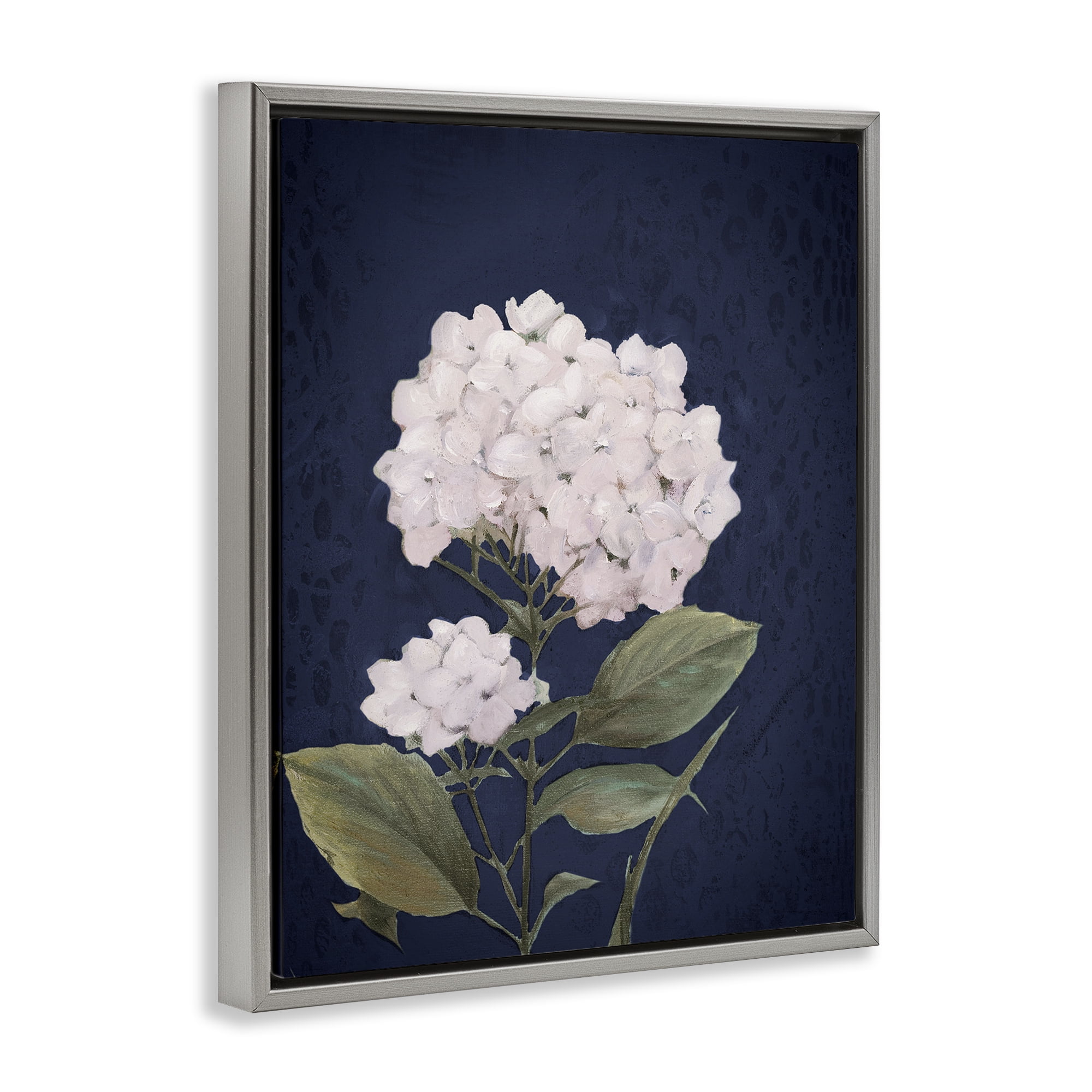 Stupell Industries White Hydrangea Blossom Botanical & Floral Painting Gray Floater Framed Canvas Art Print Wall Art, 25 x 31