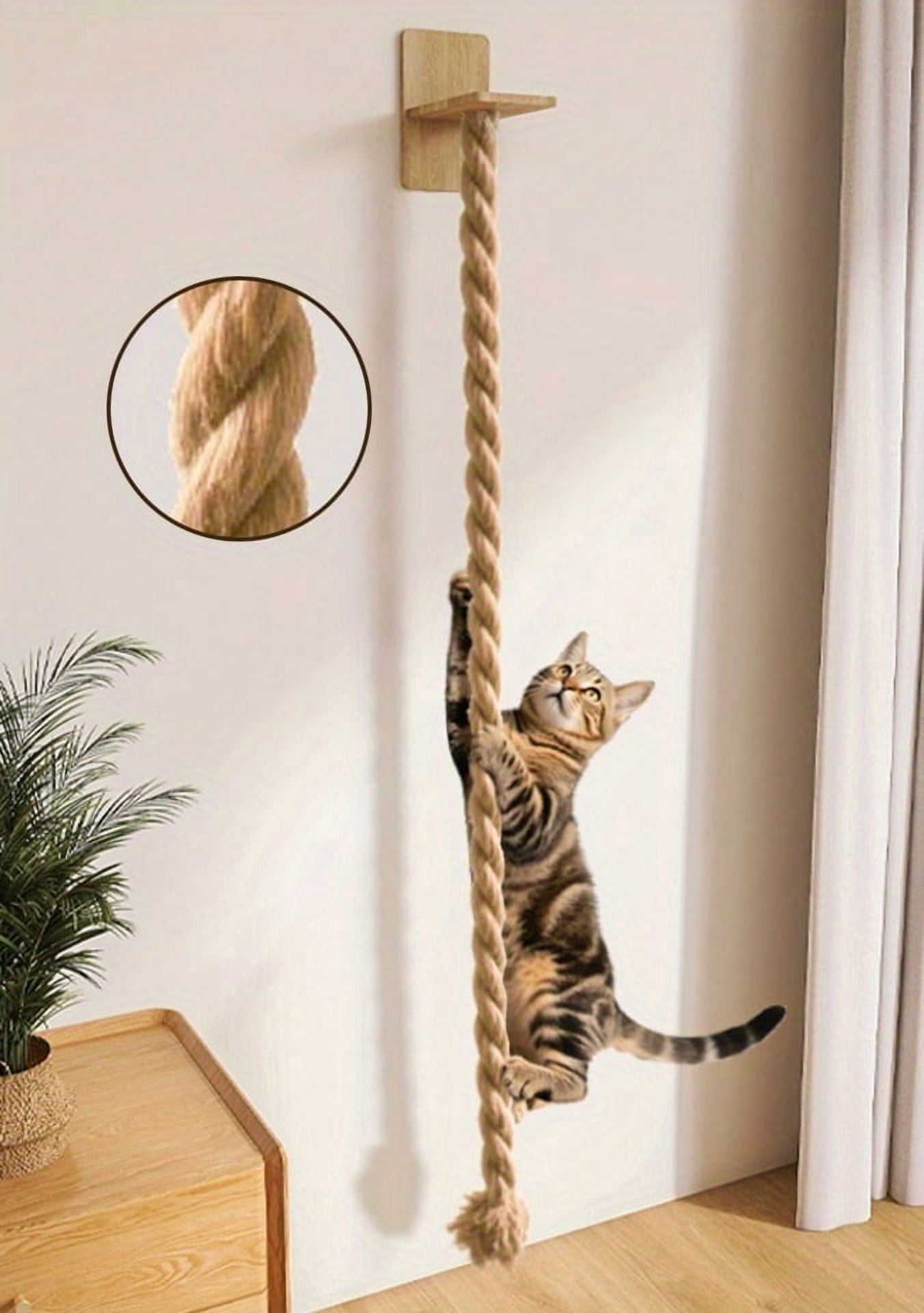Wall Mounted Cat Climbing Frame, Premium Pine Cat Tree Tower With 0.8 x 59.1 Inch Climbing Rope, Wall Mounted Cat Steps With Sisal Rope, Space Saving Cat Wall Furniture For Indoor Cat Playground