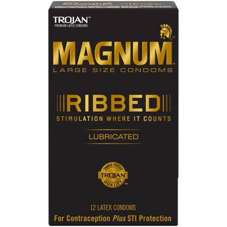 Trojan Magnum Ribbed Large Size Lubricated Condoms - 12