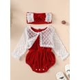 thumbnail image 4 of 3Pcs Newborn Baby Girl Christmas Outfits Clothes Velvet Sleeveless Romper + Long Sleeve Cardigan + Headband, 4 of 9