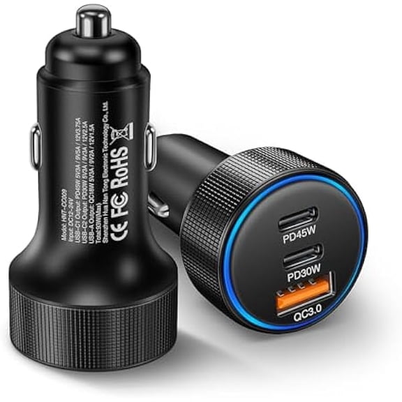 Quyaojz 2-Pack Car Charger,93W 3 Ports Fast Charging Dual USB-C   USB-A Cigarette Lighter Adapter, PD & QC 3.0 Car Charger USB C Plug Compatibilie with iPhone 17 Pro/16,Samsung Galaxy S25/S24,Pixel