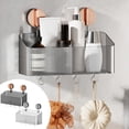 thumbnail image 1 of Estantería de almacenamiento con ventosa dorada en la pared - Organizador de baño de plástico transparente con metal oro rosa, 11,8x4,33x5,1 pulgadas, sin instalación de taladro, 1 of 8