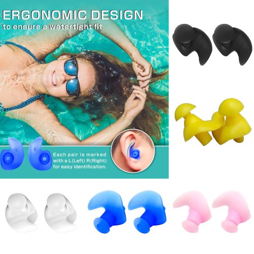 TOPOINT Swimming Ear Plugs, 5 Pairs Waterproof Reusable Silicone Ear