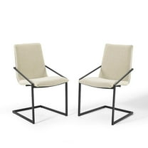 Modway Pitch 20.5" Fabric Dining Arm Chair in Black and Beige (Set of 2)