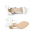 thumbnail image 4 of BLISSFUL STEP Inspired Women's Mesh Bow Heels Ankle Strap Open Toe Block Heel Sandals White 8.5, 4 of 5