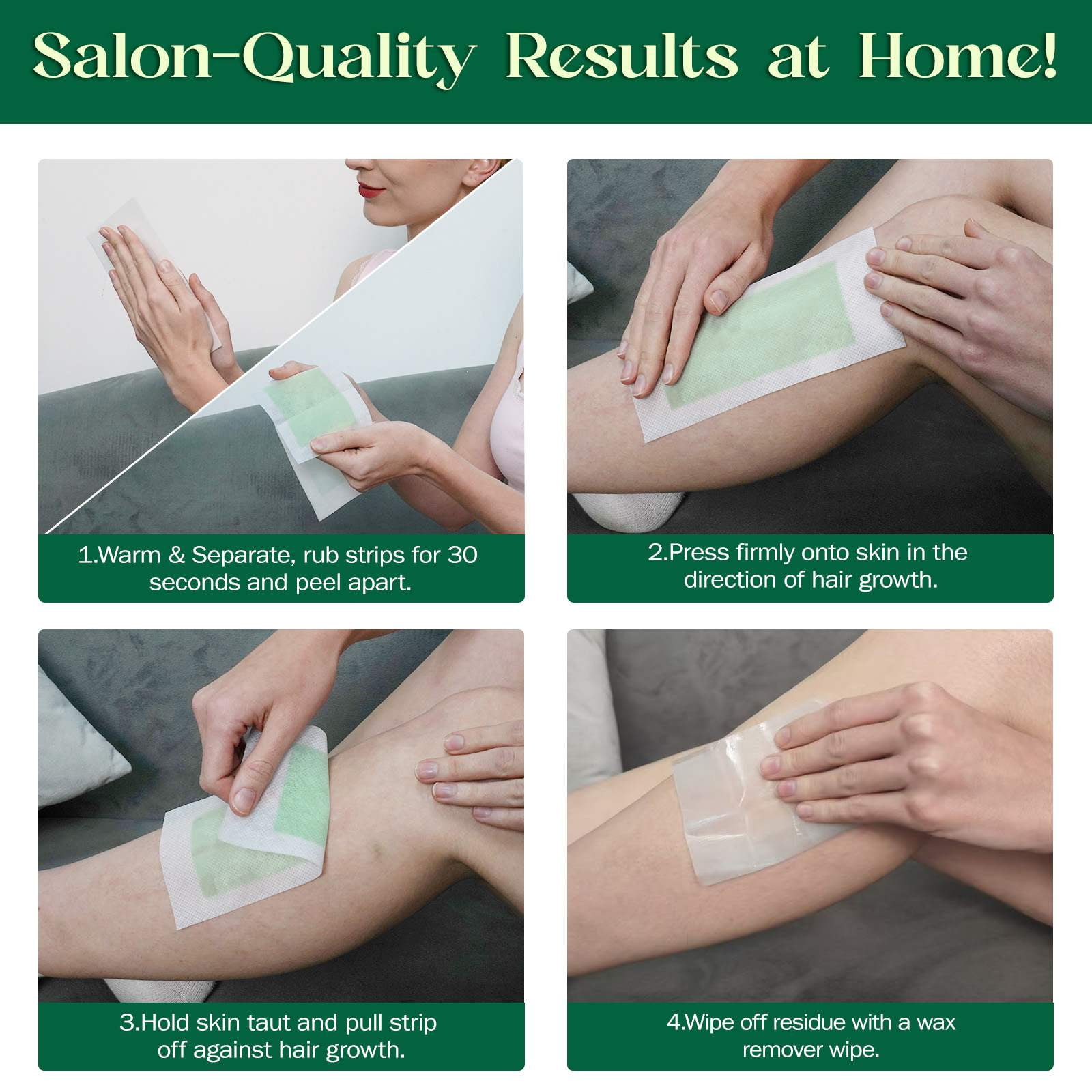 Wax Strips for Hair Removal 3-Pack,Remove Facial Hair in Second, Body Hair Removal, Double-Sided, Leave Skin Smooth