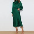 thumbnail image 4 of IDOPIP Women's Elegant Long Sleeve Satin Dress Mock Neck Elastic Waist Cocktail Party Maxi Dress, 4 of 8