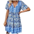 thumbnail image 3 of asddcavvf Robes pour Femmes Été Nouvelle Robe Maxi Imprimé Boho Col en V Coupe Ample Courte, 3 of 9
