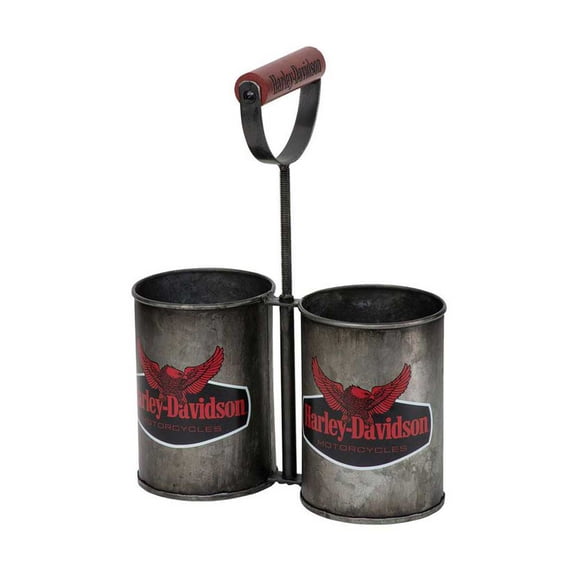 Harley-Davidson Wine Bottle Caddy, Metal Holds 2 Bottles, Wooden Handle, Harley Davidson
