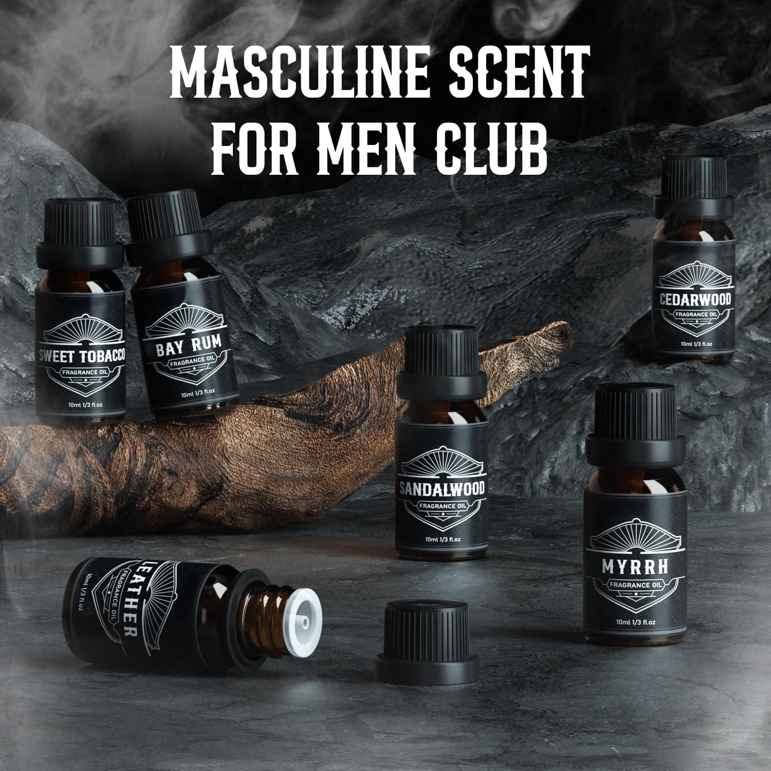 Essential Oils for Men, UM Masculine Essential Oils, Manly Fragrance Oils for Diffuser, Sandalwood, Cedarwood, Leather, Sweet Tobacco, Bay Rum, Myrrh, Gift for Men