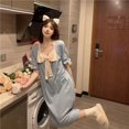 thumbnail image 1 of Camisón de estilo coreano con lazo para mujer, vestido de noche con cuello cuadrado, ropa de dormir para el hogar, pijama de manga corta con pétalos de encaje, Verano, 1 of 4