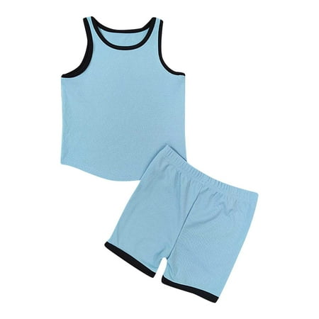 

Toddler Boys Clothes Sleeveless Solid Color Vest Tops Shorts 2Pcs Casual Sporty Style Suits for Kids Boys