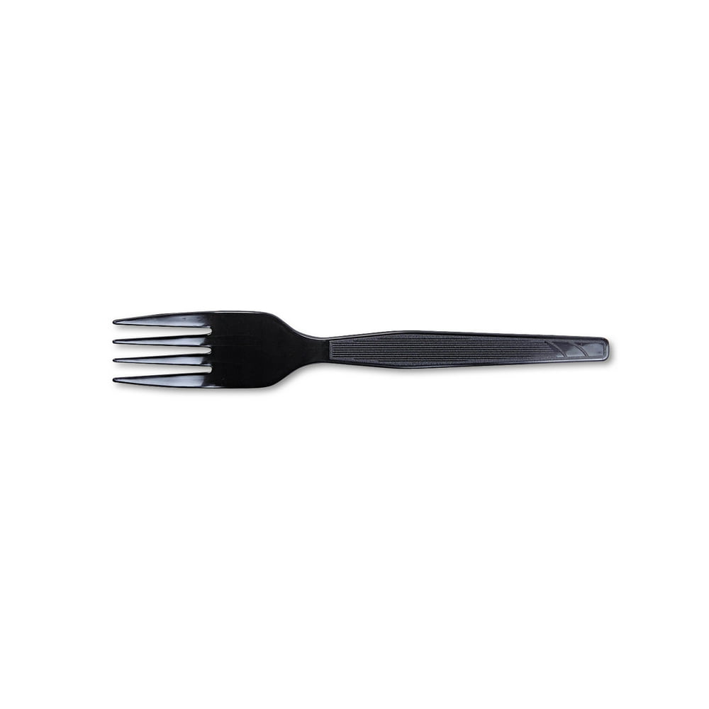 Dixie Plastic Cutlery, Heavy Mediumweight Forks, Black, 100/Box