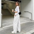 thumbnail image 3 of Women's Wide Leg Pants - Lightweight Pleated Casual Long Trousers - Loose Elastic Waist Drawstring Outdoor Running Pants with Pockets, 3 of 9