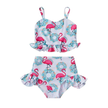

BrilliantMe Baby Girls Swimsuits Flamingo Print Swimwear Sling Tops Shorts Ruffles Swimming Blue 18-24 Months