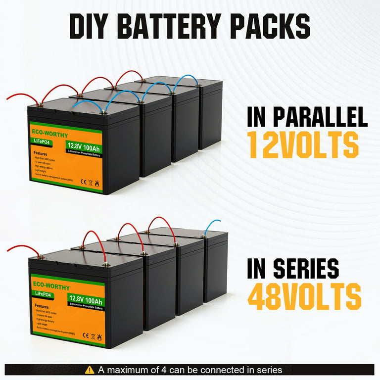 ECO-WORTHY 12V 100Ah LiFePO4 Lithium Battery Rechargeable BMS for RV Solar Panel