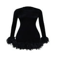 thumbnail image 4 of Robe Moulante à Manches Longues Col Rond Plume Mini-Robe Slim, 4 of 5