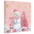 thumbnail image 2 of Ships Next Day Canvas Wall Art 10"x10", Pink Christmas Wood Framed Canvas Print Painting, Snowman Snowflake Gifts Xmas Tree Ready to Hang Small Picture Wall Decor for Home Kitchen Nursery Office, 2 of 9