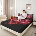 thumbnail image 4 of Castle Fairy Red Butterfly 3Pcs Twin Sheet Sets for Teens Women Men,Romantic Vintage Twin Fitted Sheet,Love Heart Print Breathable Flat Sheet,Lightweight Room Decor, 4 of 7