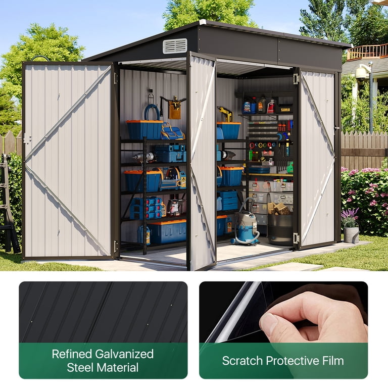 Clouddwell 8ft x 4ft Heavy-Duty Metal Storage Shed with 3 Doors