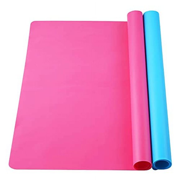 2 Pack 23.5 "X 19.5" Feuilles de Silicone Extra-Larges pour l'Artisanat, Résine Bijoux Moules de Coulée Mat, Tapis de Silicone, Set de Silicone pour Bricolage (Rose Rouge & Bleu)