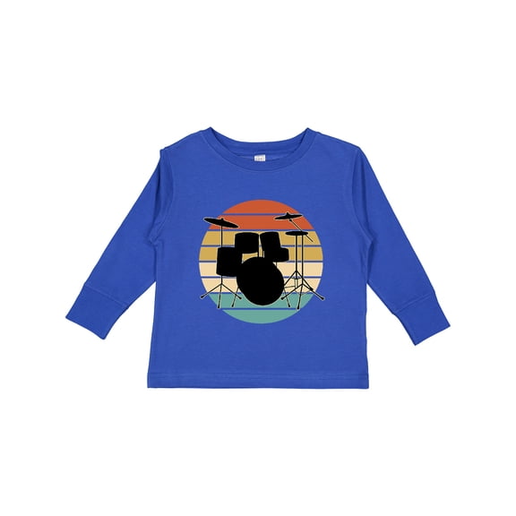 Inktastic Drum Set Retro Drummer Sunset Boys or Girls Long Sleeve Toddler T-Shirt