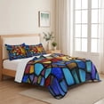 thumbnail image 5 of Full Quilt Set 78''x90'', Blue Red Yellow Lightweight Bedspread Coverlet Set with 2 Pillow Shams, Modern Colored Rainbow Stained Glass Breathable All Season Quilt Bedding for Bedroom/Guest Room, 5 of 9