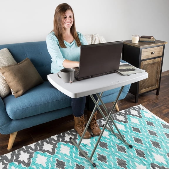 Lightweight Portable Folding Table - White Plastic Card & Craft Desk for Indoor Outdoor Use