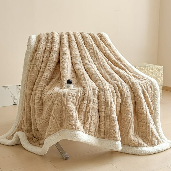 Manta De Fibra De Poliéster 1Pcs 100x150cm Flannel Fleece Throw Blanket Soft Striped Khaki Polyester Cozy Microfiber Ribbed Couch And Bed Decor For All Seasons JASKFLY