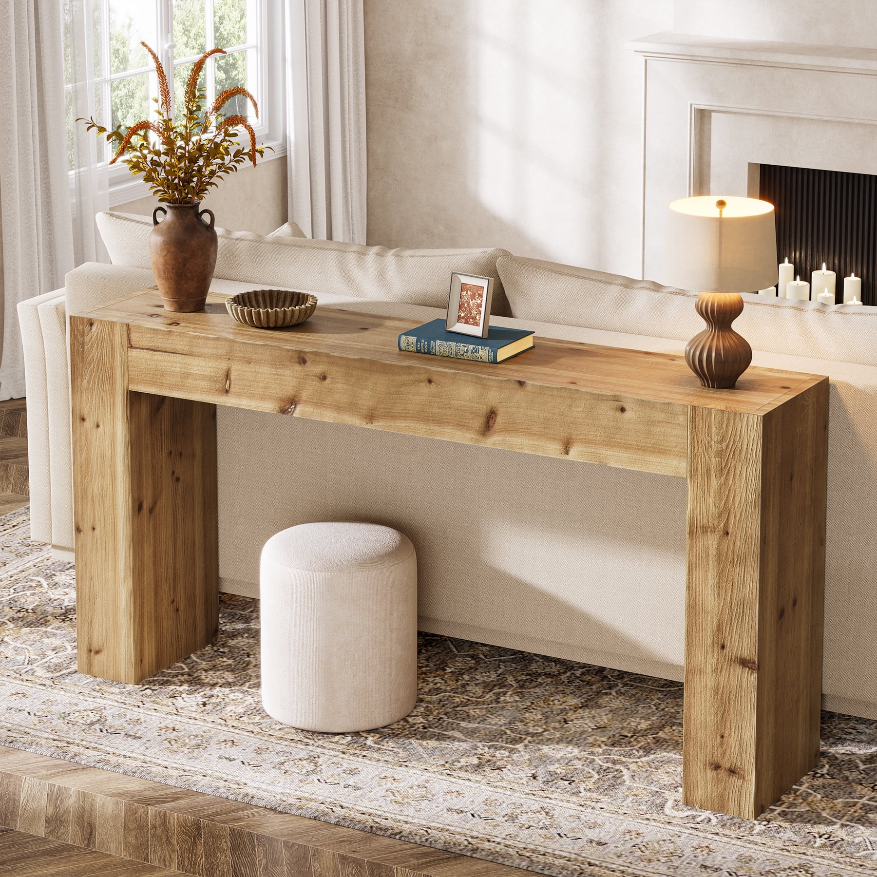 Tribesigns Solid Wood Console Table, 63-Inch Farmhouse Sofa Table Behind Couch for Entryway, Living Room, Foyer, Easy Assembly (Light Wood)