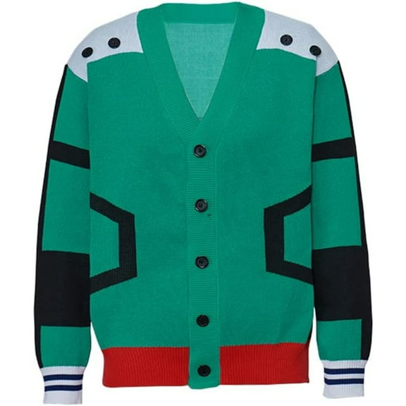 Men's Green Midoriya Knit Izuku Cardigan - Casual Open-Front Jacket Sweater