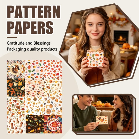 Decoupage Paper for Crafts, Classic Autumn Harvest Themed Prints with Leaves Turkeys Acorns, for Decoupage Paper for Furniture Diy Home Decor, Craft Paper Sheets,