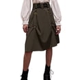 thumbnail image 2 of LWavelet Steampunk Style Belted Ruched Maxi Skirt Women Cosplay Party Trendy Unique Bottoms Brown S, 2 of 6