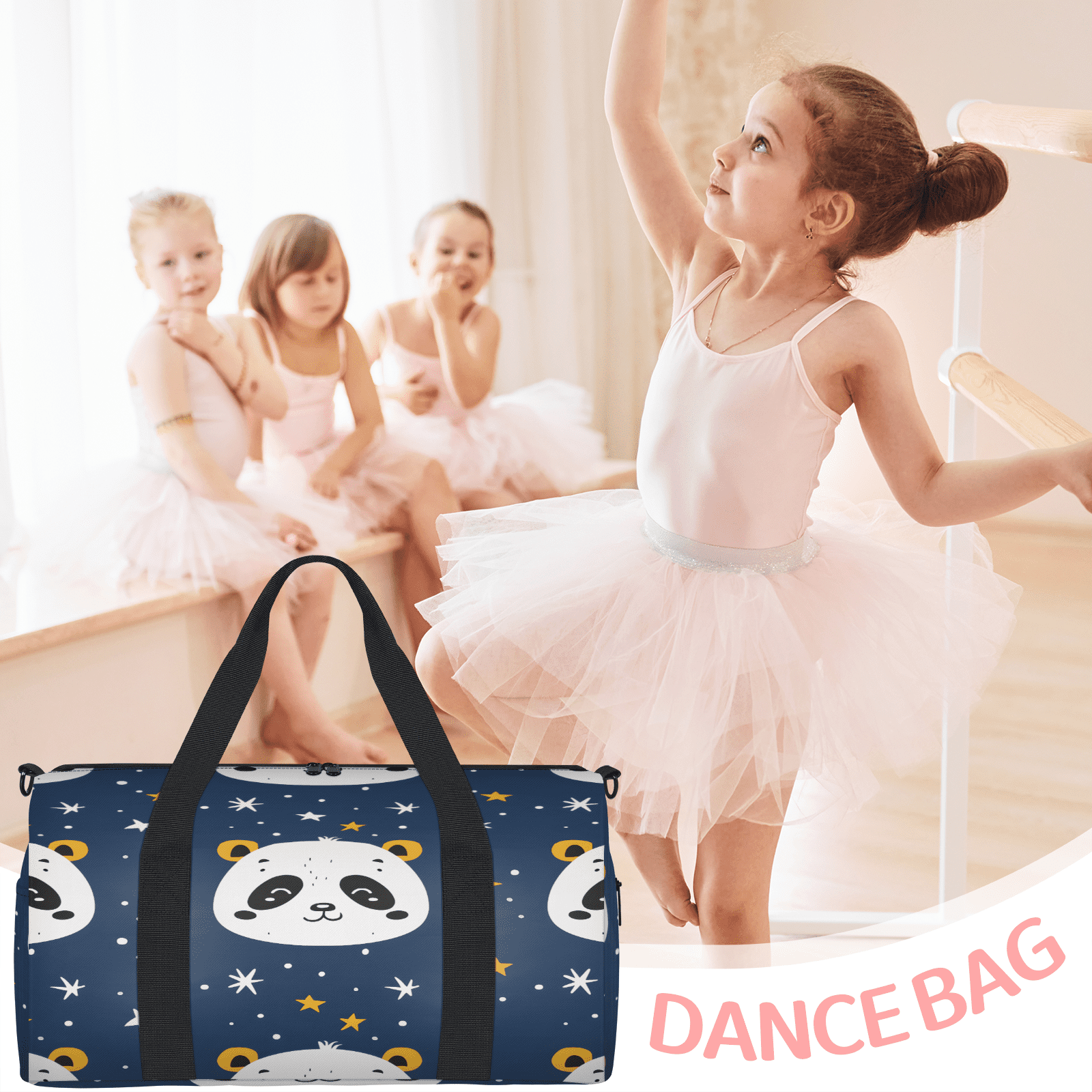 Herdesigns Pandas Gym Bag for Women, Duffle Bag for Travel Sport, Star Lightweight Waterproof Carry on Weekender Dance Yoga Workout Bags