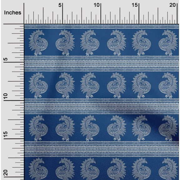 oneOone Organic Cotton Poplin Twill Fabric Peacock Block Print Fabric By The Yard 42 Inch Wide