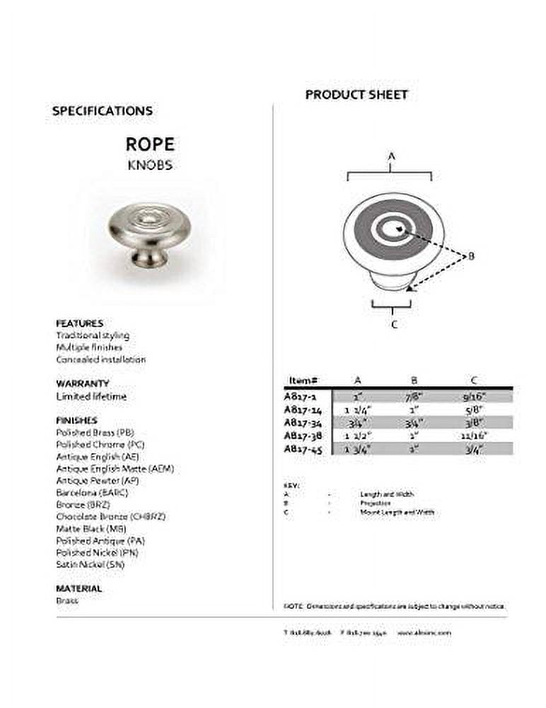 Alno A817-14-BARC Cabinet Knob Barcelona