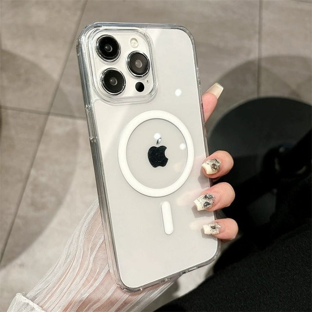Luxury Wireless Charge Magsafe Shockproof Phone Case For iPhone 16 15 14 13 12 11 Pro Max Plus Transparent Magnetic Bumper Cover WHITE For iPhone 11Pro max