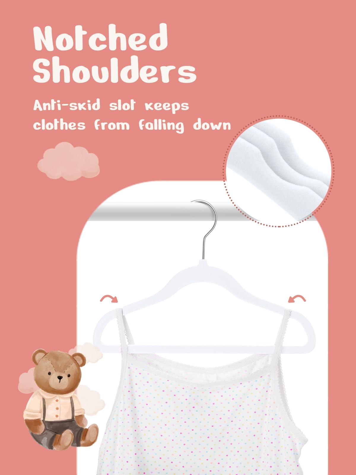 Cozymood 50 Pack Velvet Kids Hangers 11 inch Baby Felt Hangers Space-Saving Thin Design Baby to Toddler Clothes Organizer, White