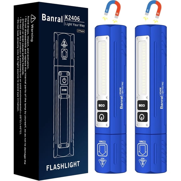 2000LM Rechargeable Tactical Flashlight – Ultra Bright USB-C Magnetic LED Flashlight with 8 Modes & Waterproof Design for Emergency, Camping & Car Use (2-Pack, Blue)