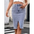 thumbnail image 5 of Women Denim Pencil Skirts Mid Long High Waist A Line Midi Jean Skirt Split Hem Skirts for Ladies. Light Blue L, 5 of 9