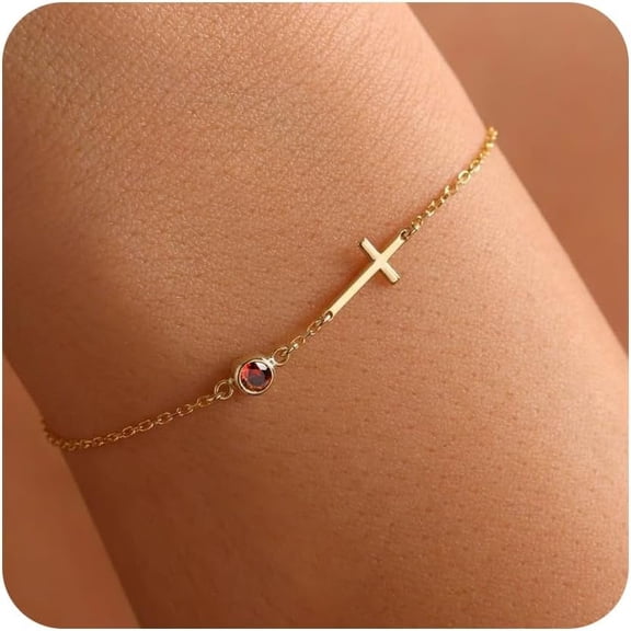 Birthstone Gold Bracelets for Women Non Tarnish Trendy Dainty Charm Cross Bracelet Stack Friendship Bracelets Gold Jewelry