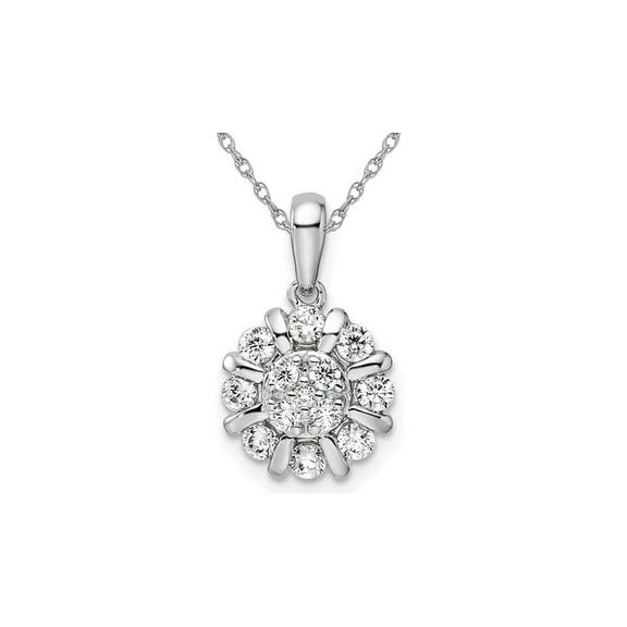1/2 Carat (Ctw) Lab-Grown Diamond Halo Necklace Pendant in 14K White Gold with Chain for Women