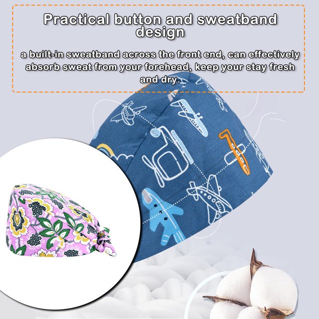 Langgg 8 Pcs Gourd Caps Nurse Long-time Service Pure Color Dull Polish Printed Professional Assorted Colors Work Uniform Operating Hats L27