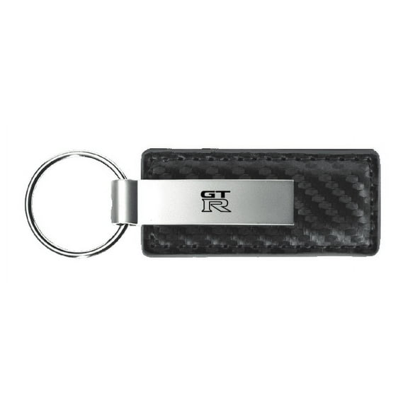 Nissan GTR Logo Gun Metal Carbon Fiber Leather Key Chain Fob Official Licensed