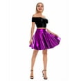 thumbnail image 6 of Women Big Hem Skirt Smooth Faux Leather A-line Pleated Solid Color High Elastic Waist Short Soft Above Knee Mini Skirt Performance Stage Club Skirt-Purple,XL, 6 of 7
